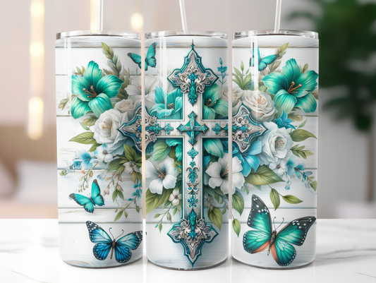 Cross and Green Flowers 20oz Tumbler