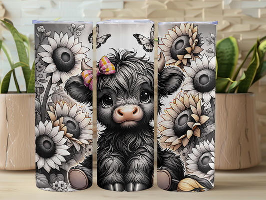 Black Highland Cow & Sunflowers 20oz Tumbler