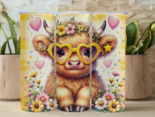 Yellow Highland Cow w/Sunglasses 20oz Tumbler