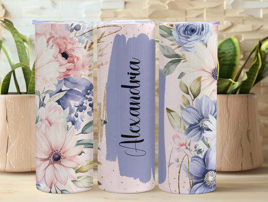 Blueberry Floral Brush Stroke Personalized Tumbler