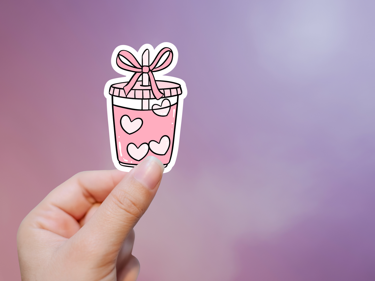 Pink Bow Drink W/Hearts Sticker