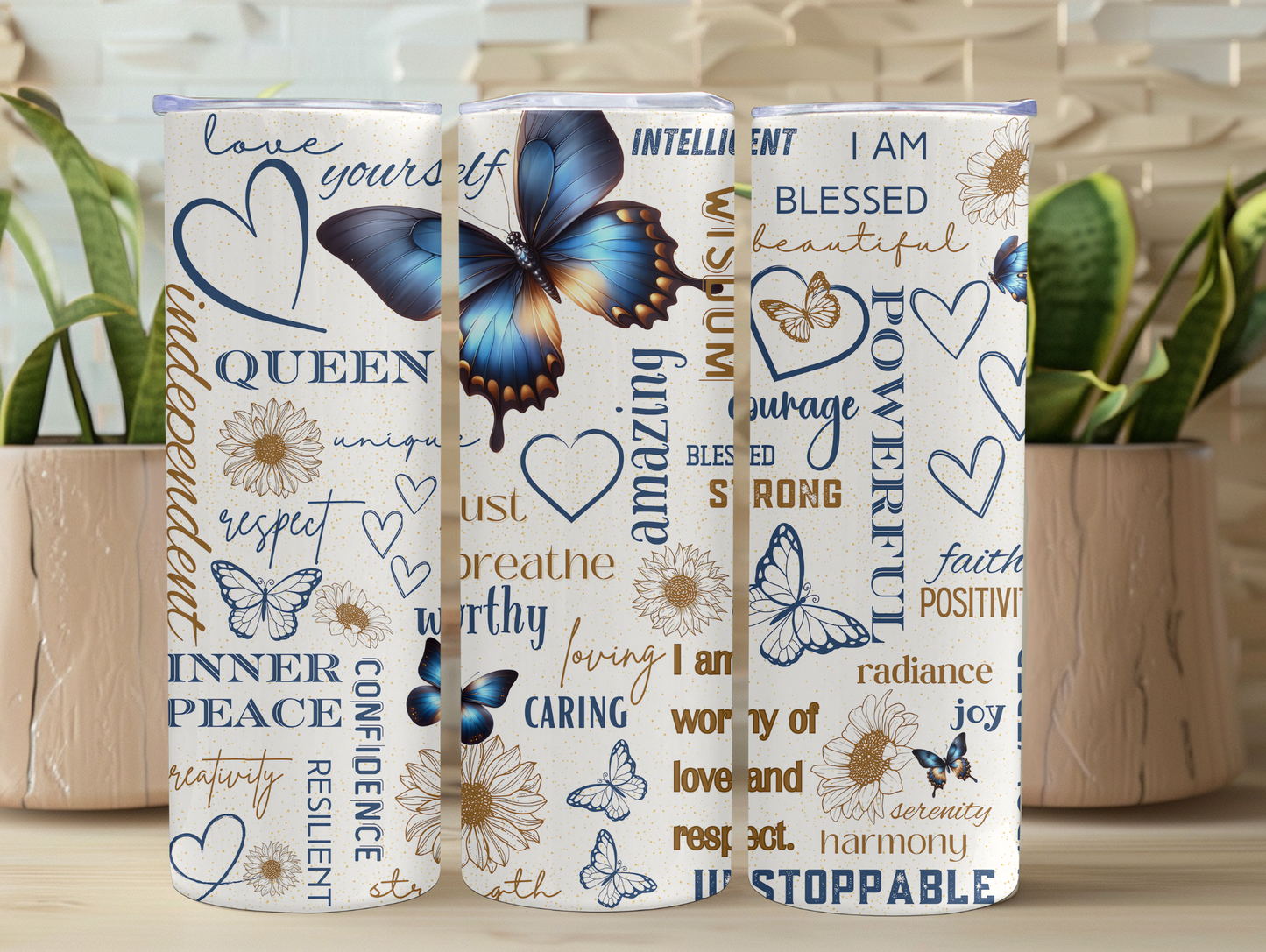 Blue & Gold Positivity Butterfly 20oz Tumbler