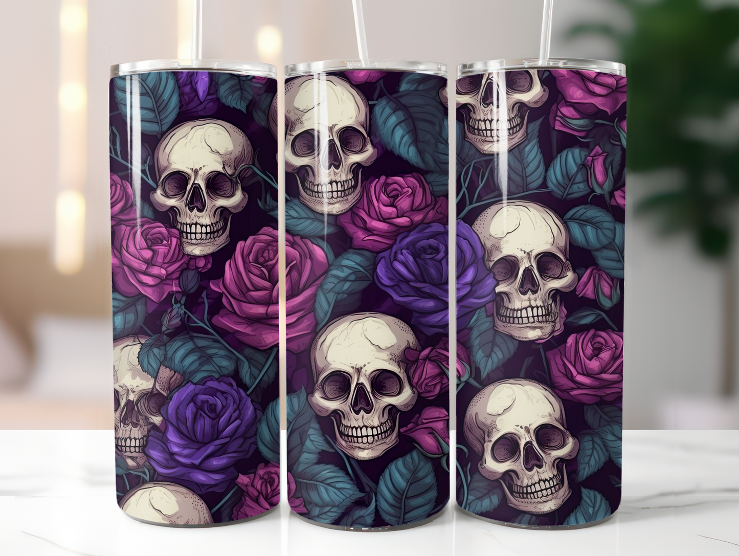 Purple Roses & Skull 20oz Tumbler