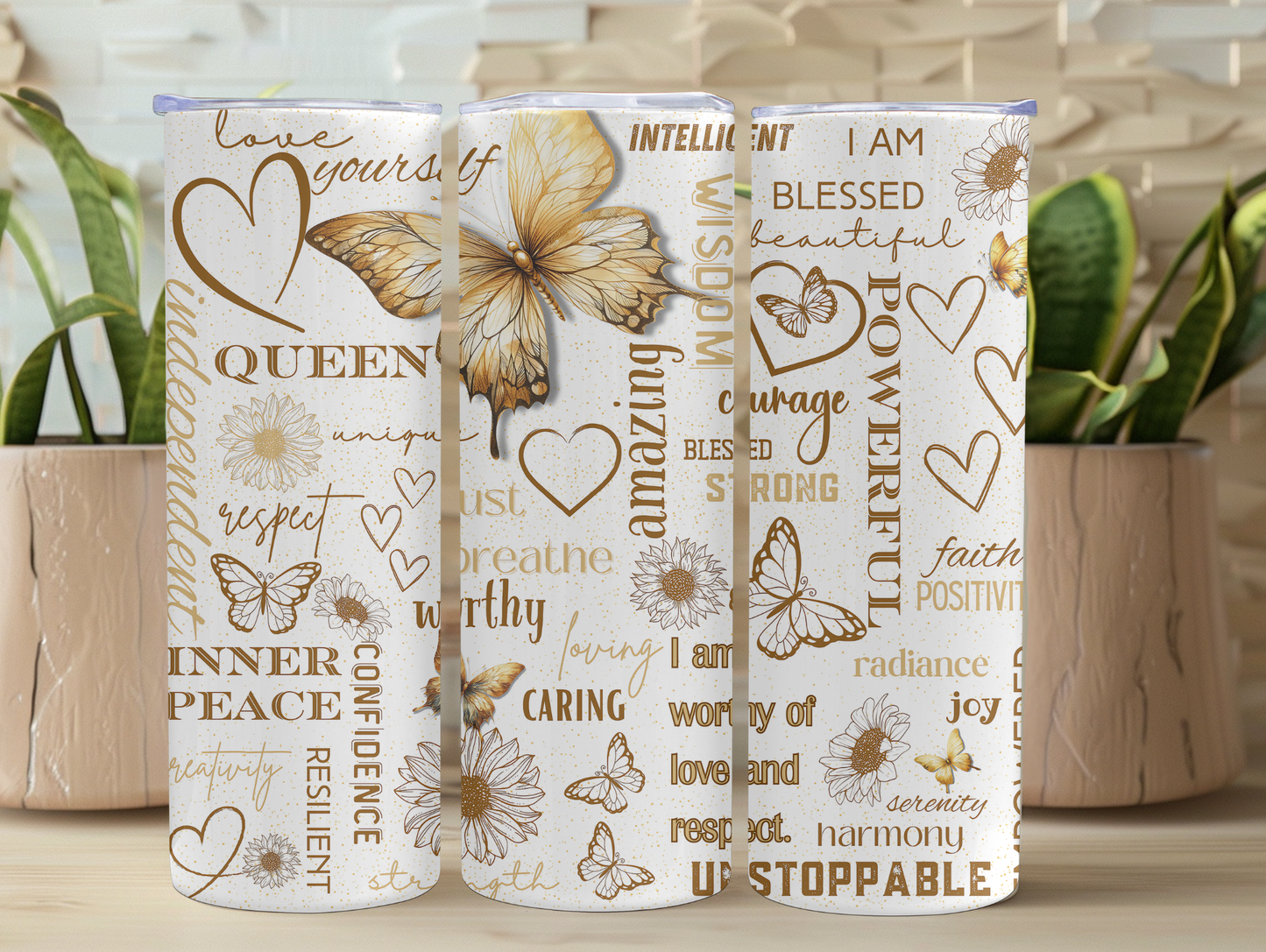 Gold Positivity Butterfly 20oz Tumbler