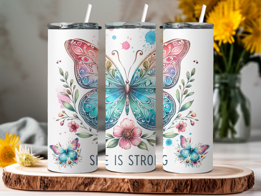 She Is Strong Butterfly 20oz Tumbler