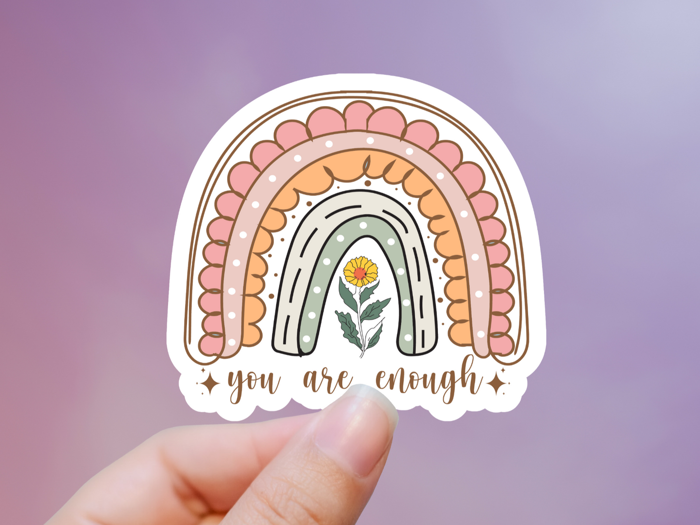 You Are Enough Rainbow & Flower Sticker