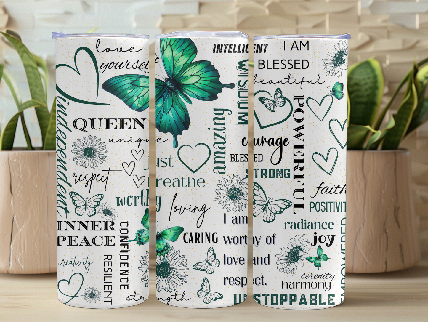 Green Positivity Butterfly 20oz Tumbler