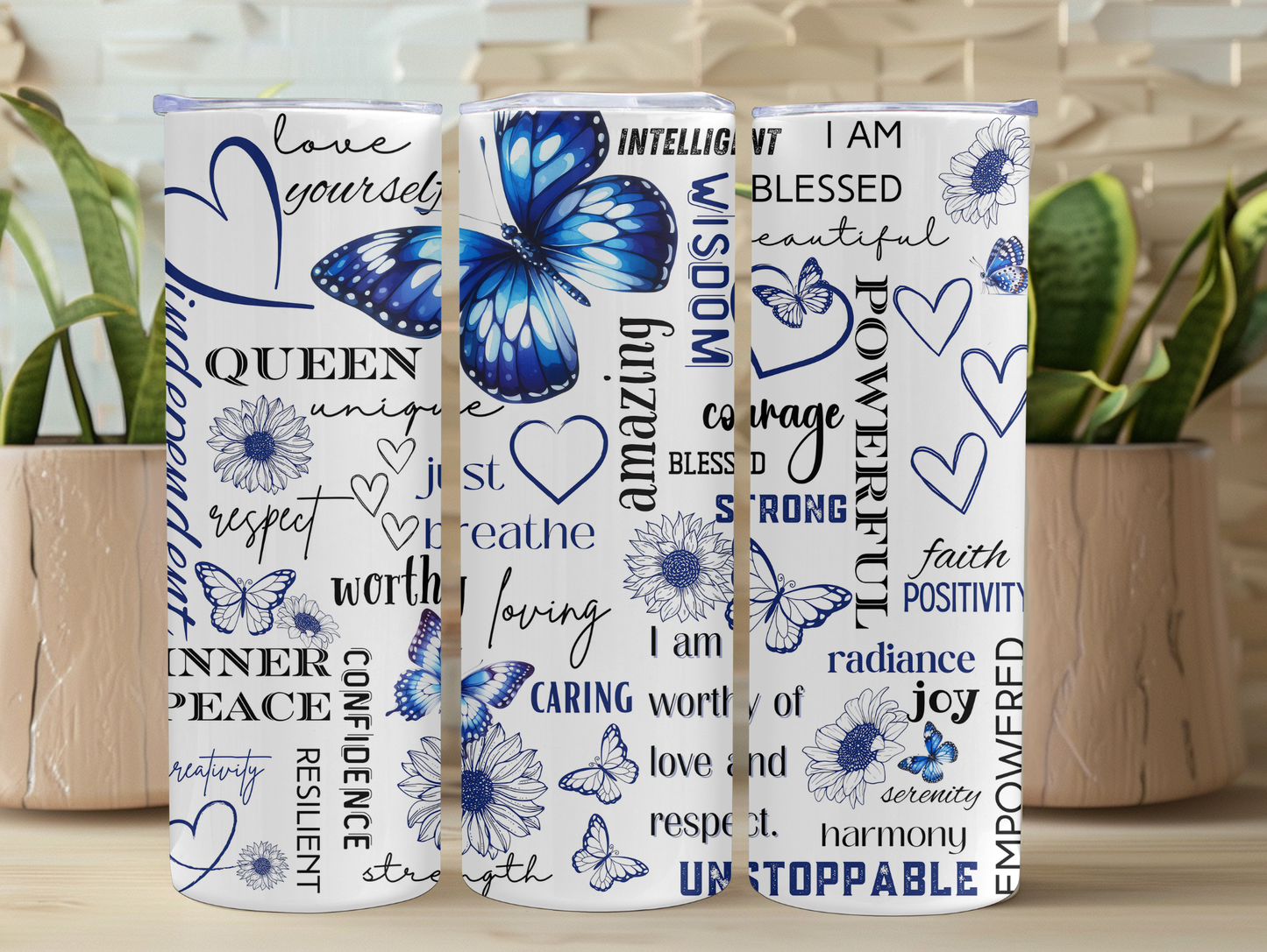 Blue Positivity Butterfly 20oz Tumbler