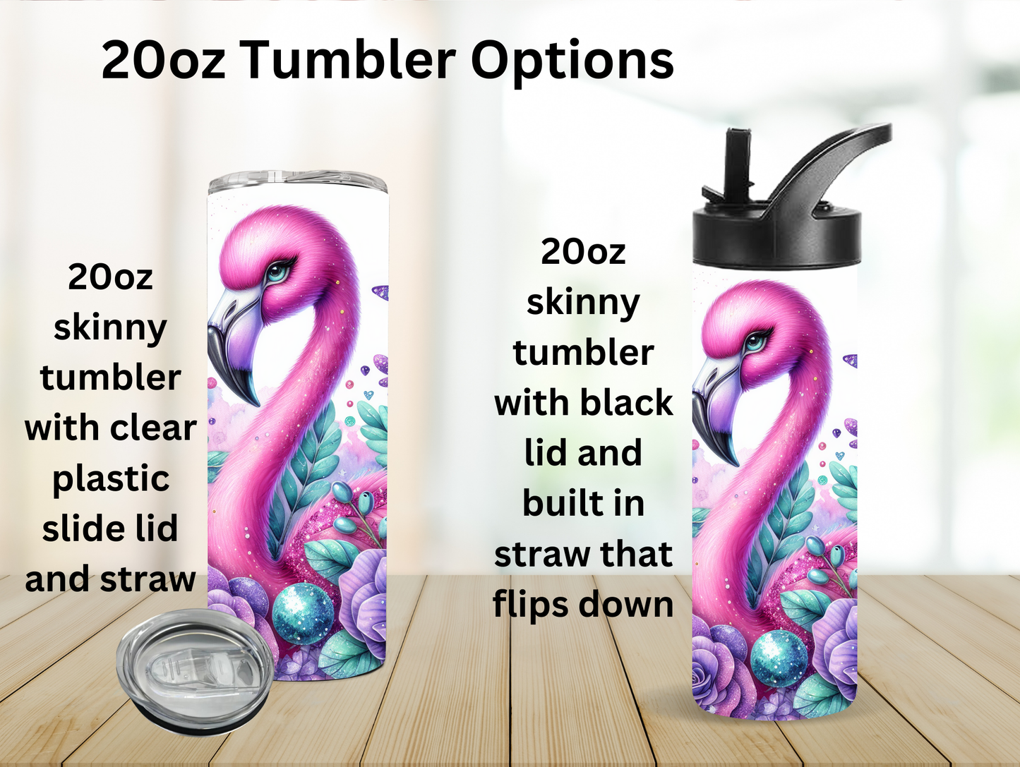 Pink Flamingo & Purple Flowers 20oz Tumbler