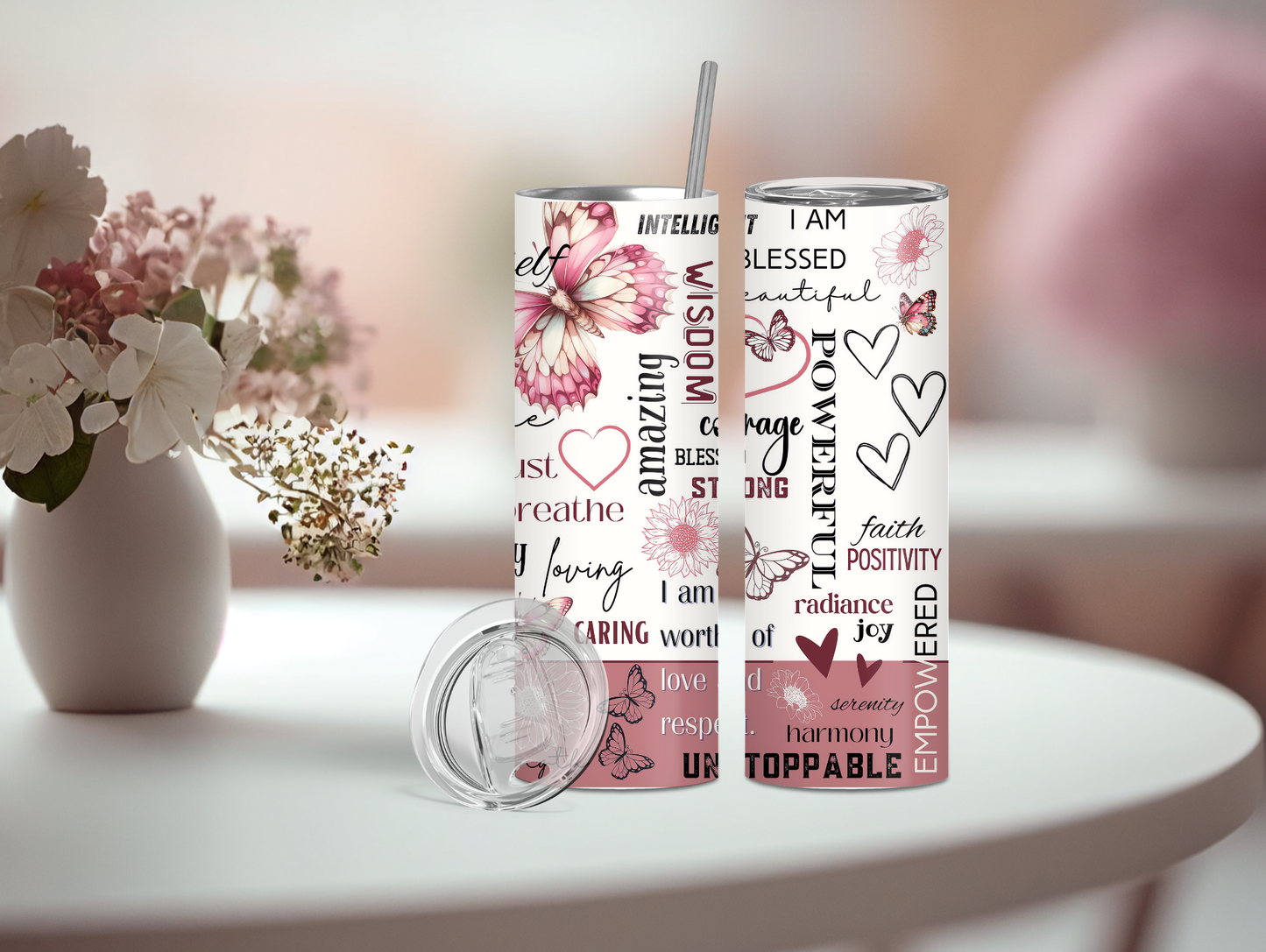 Mauve Positivity Butterfly 20oz Tumbler