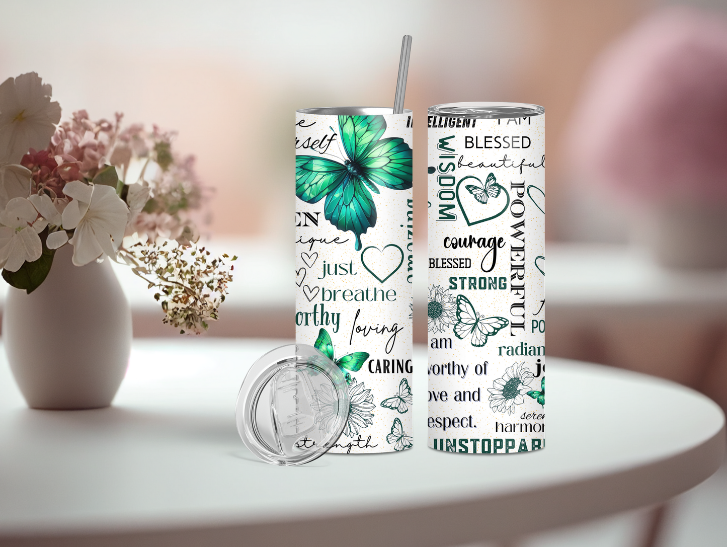 Green Positivity Butterfly 20oz Tumbler