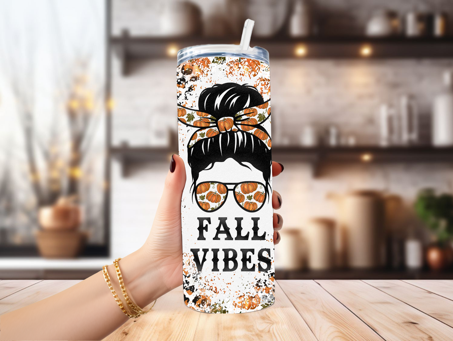 Fall Vibes Lady w/Glasses 20oz Tumbler