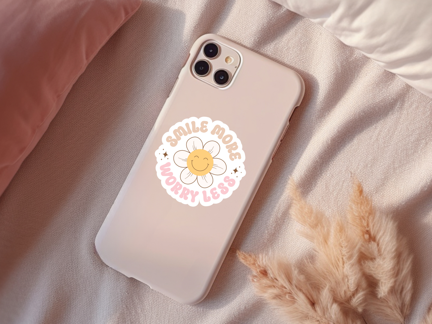 Boho Pastel Smile More Worry Less Flower Sticker
