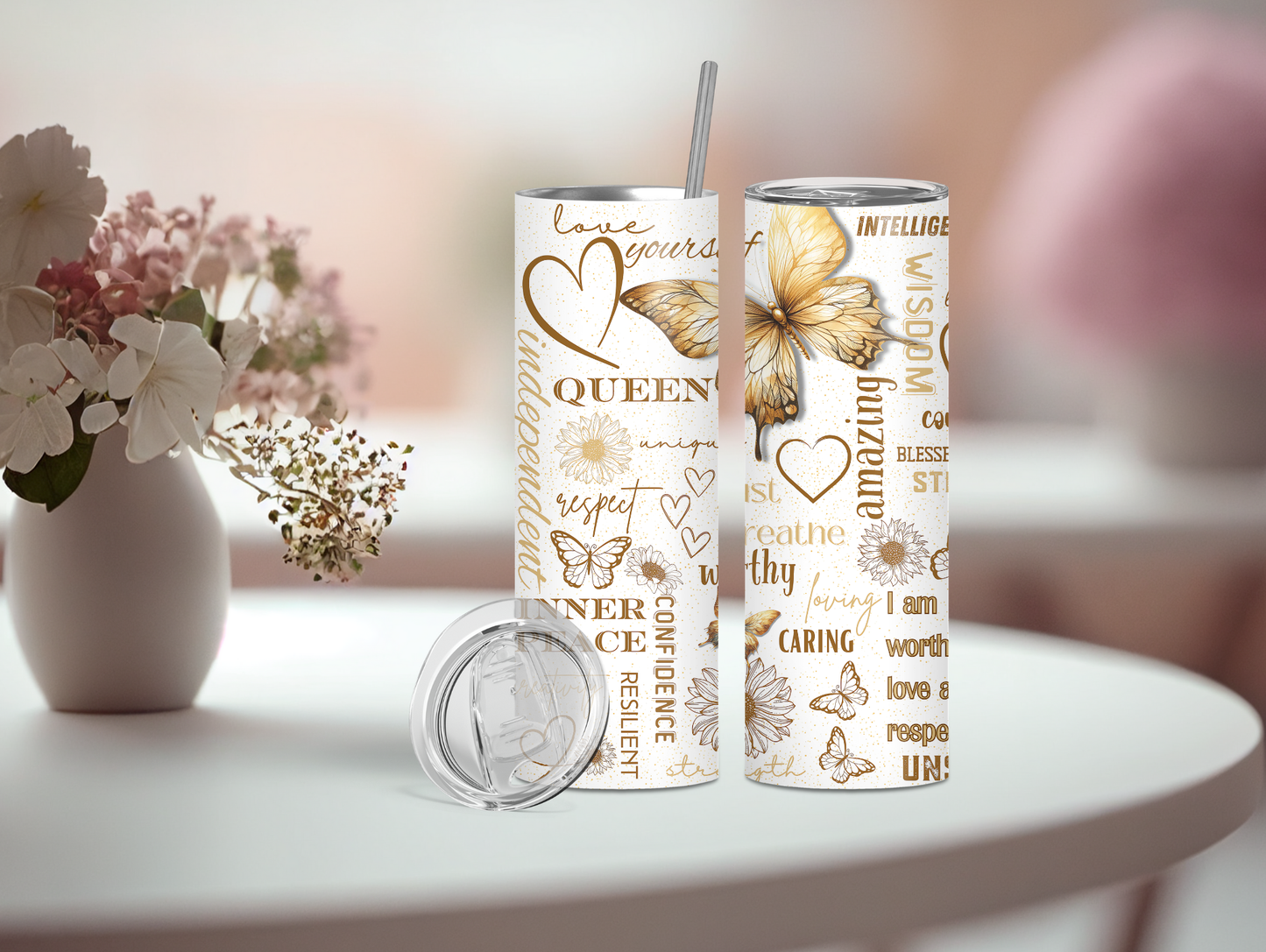 Gold Positivity Butterfly 20oz Tumbler