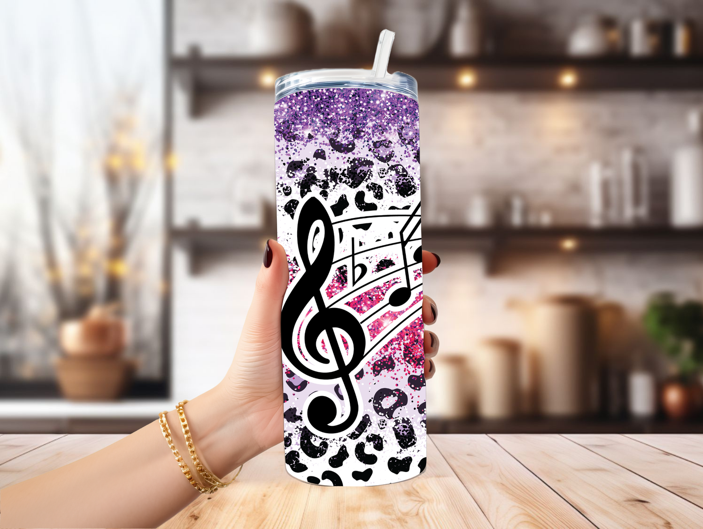 Music Notes & Faux Glitter 20oz Tumbler