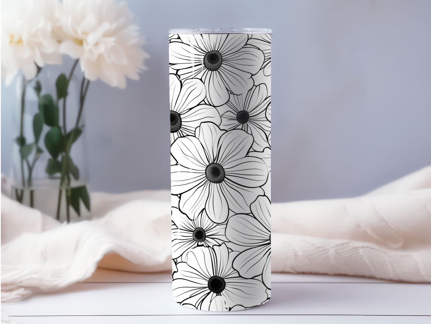 Black and White Flower 20oz Tumbler