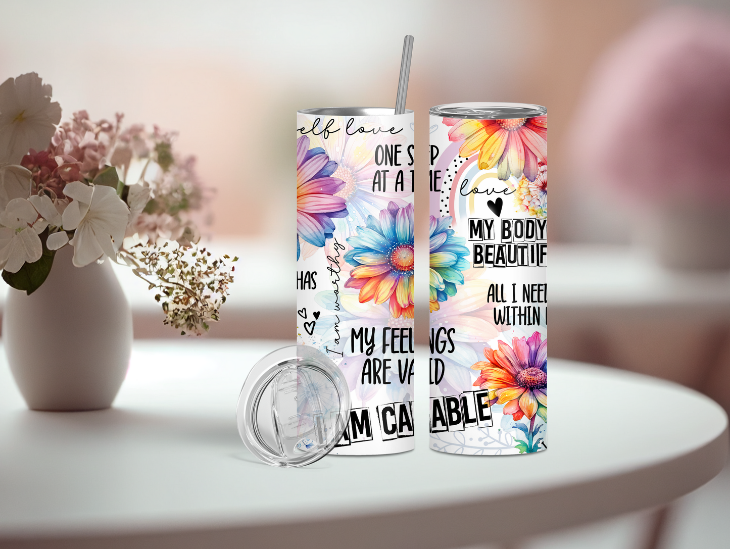 Rainbow Floral Affirmation 20oz Tumbler