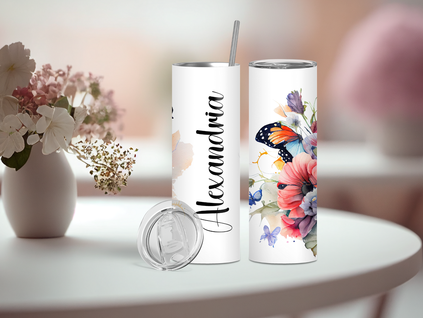 Watercolor Butterfly Floral Personalized Tumbler