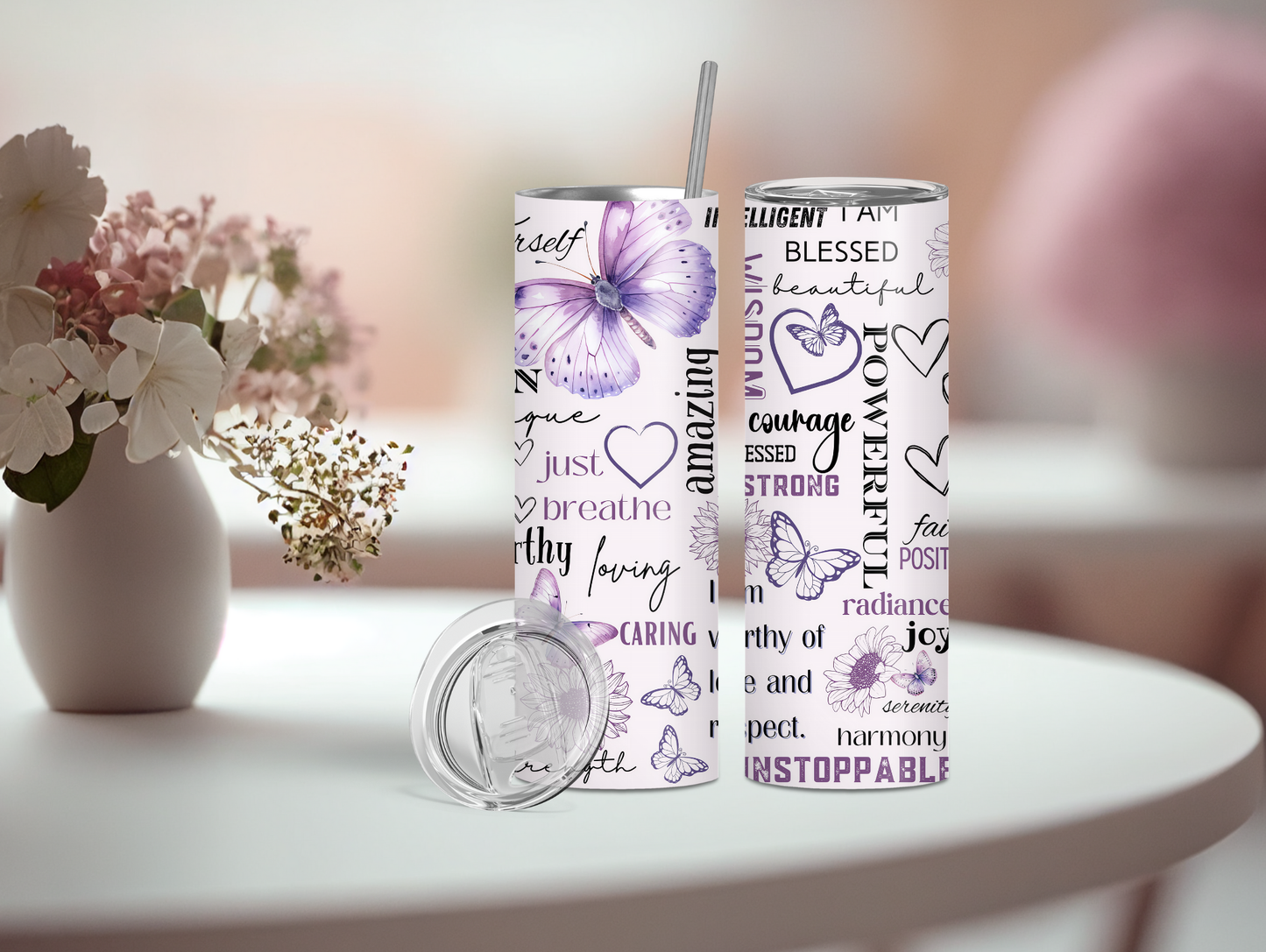Purple Positivity Butterfly 20oz Tumbler