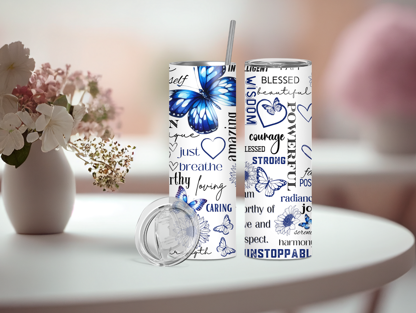 Blue Positivity Butterfly 20oz Tumbler