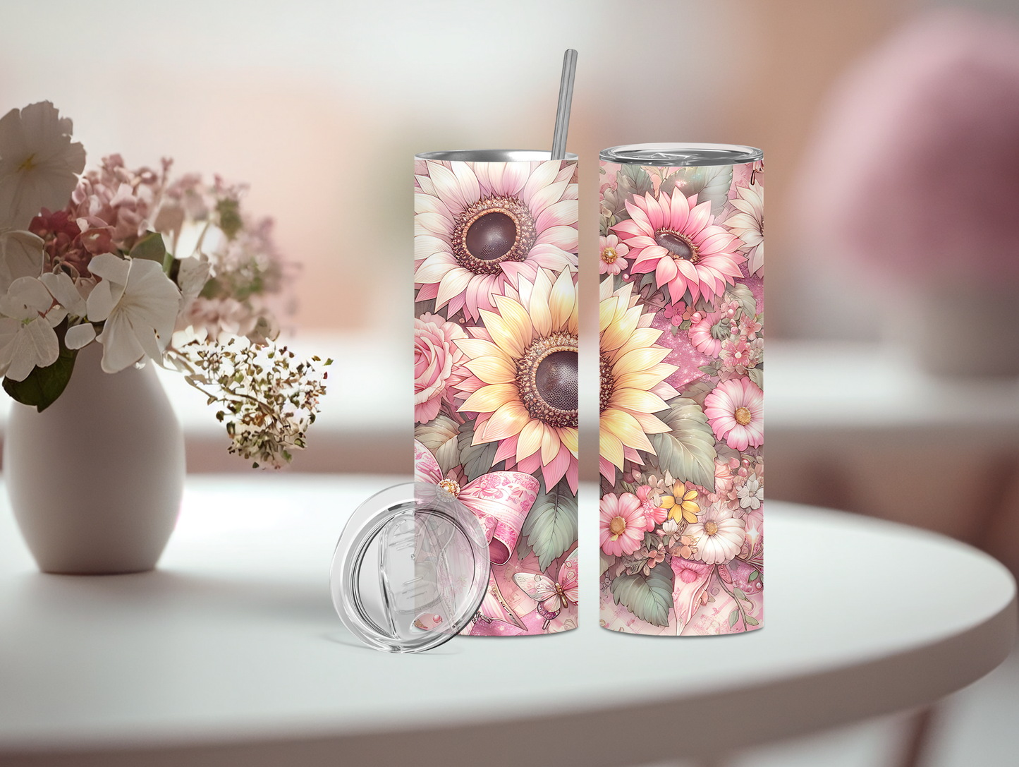 Pink Sunflower & Bow 20oz Tumbler