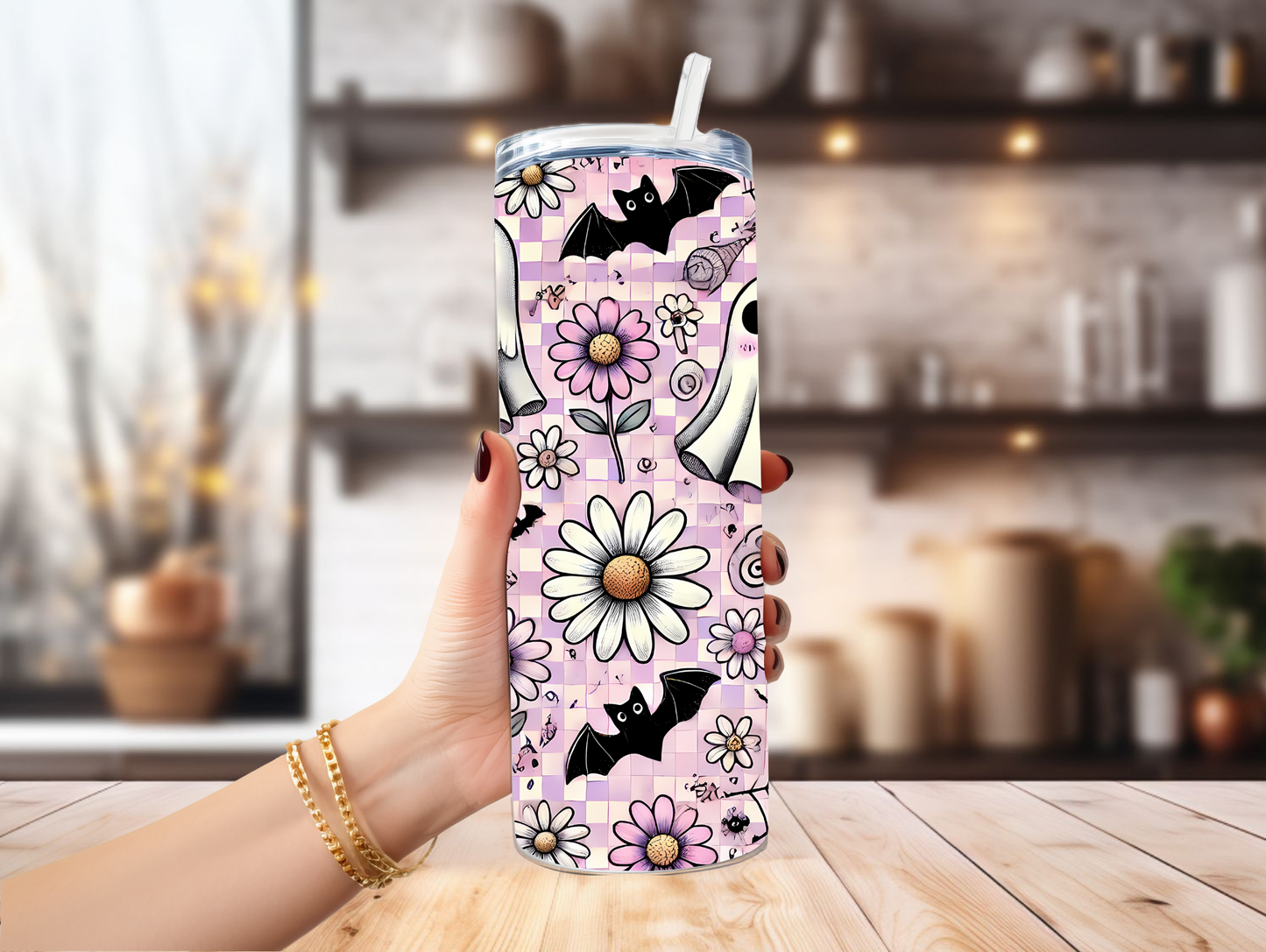 Purple Retro Halloween Ghosts 20oz Tumbler