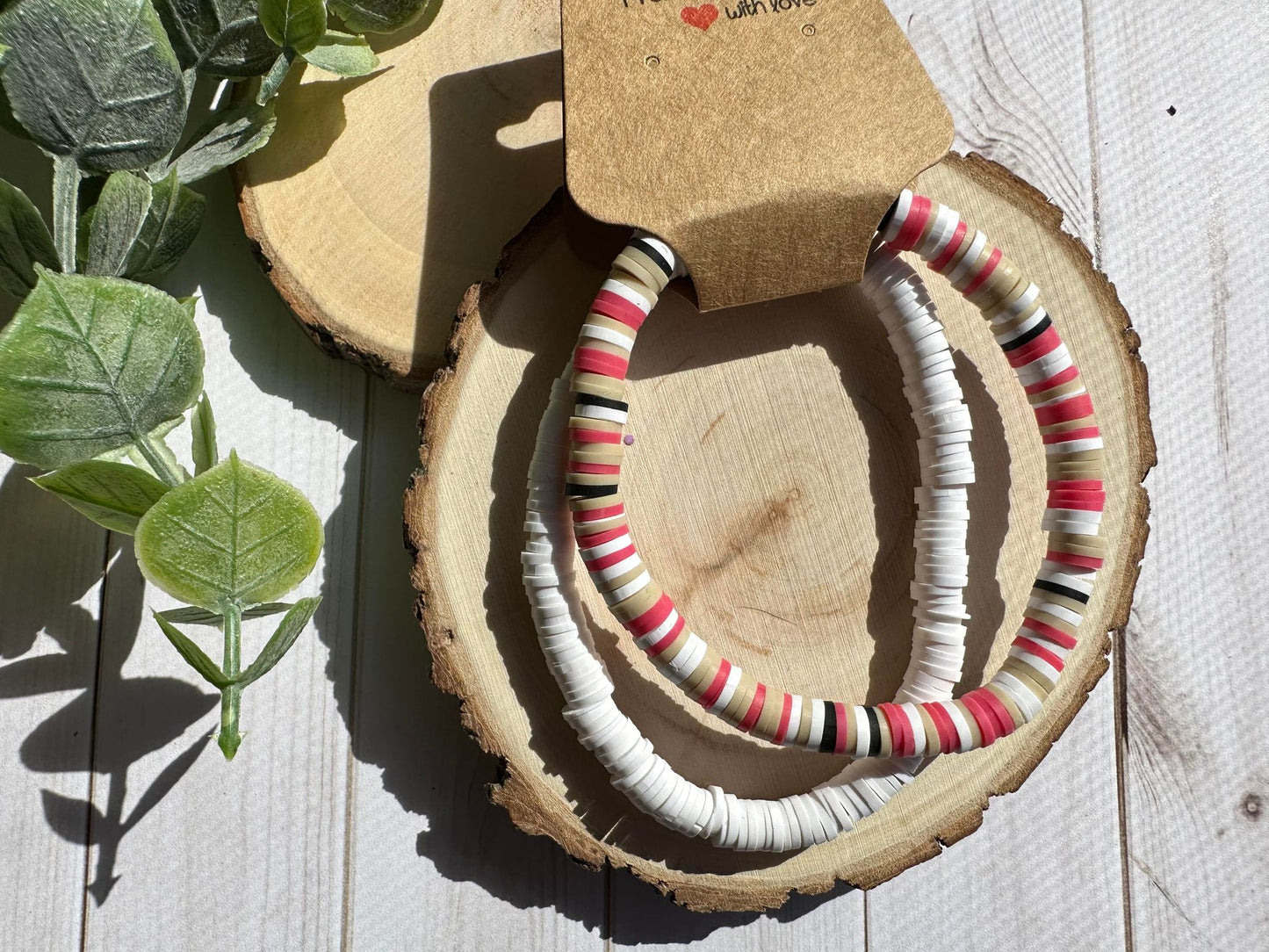 Red/White/Black/Brown Mix Heishi Bead Bracelet Set