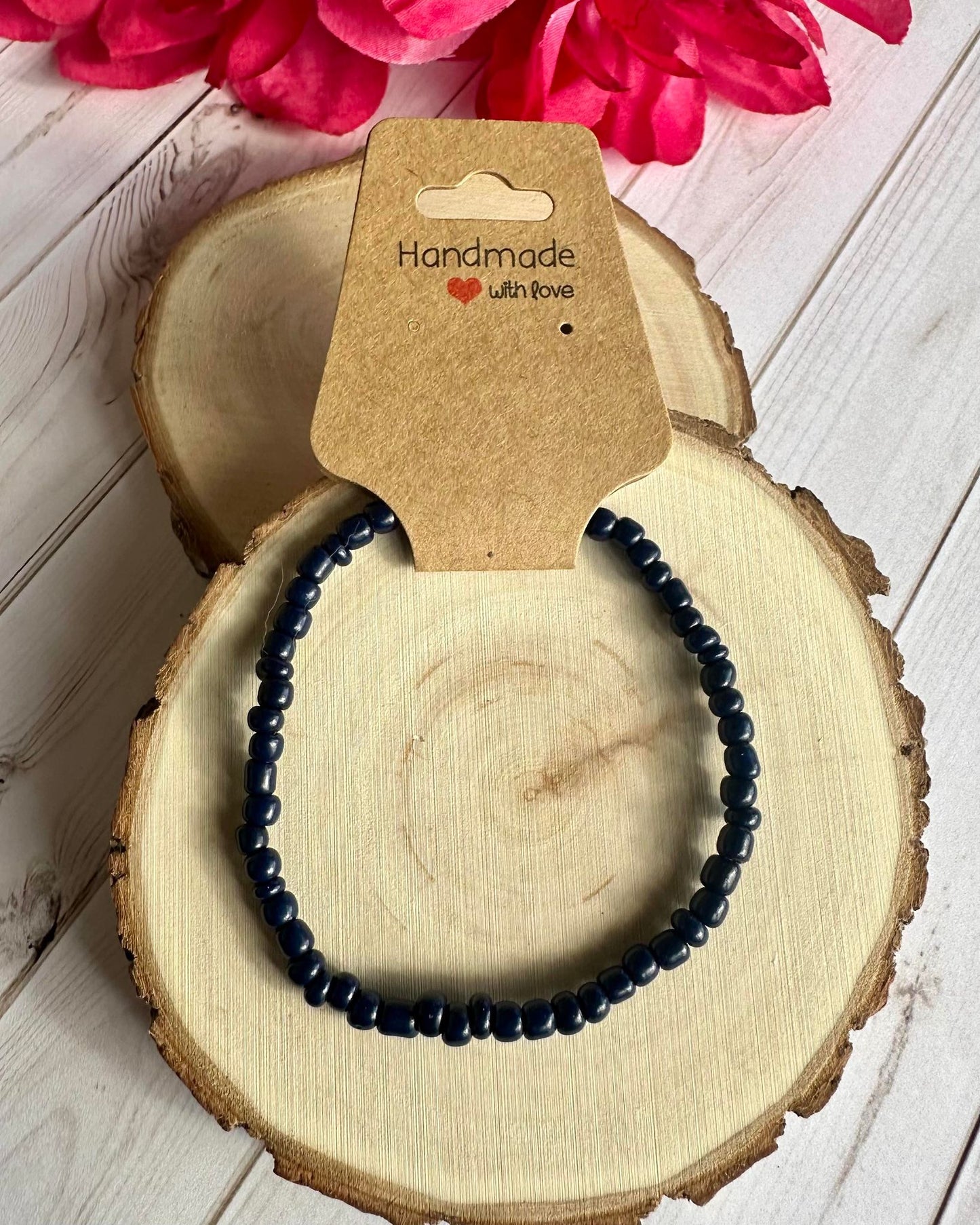 Navy Blue Seed Bead Stretch Bracelet