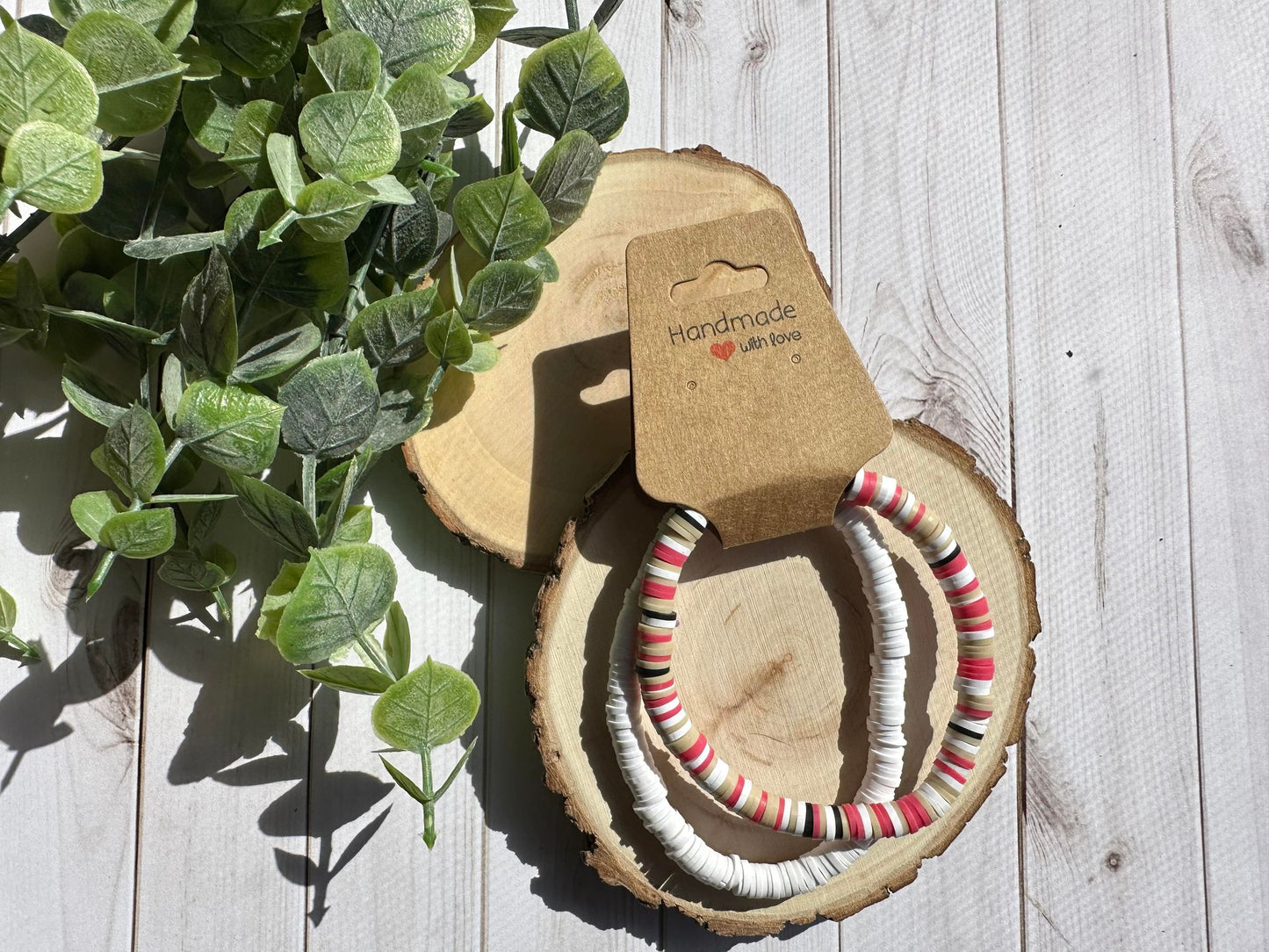 Red/White/Black/Brown Mix Heishi Bead Bracelet Set