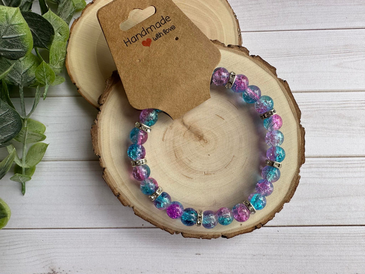 Dark Blue/Purple Glass Beaded Stretch Bracelet
