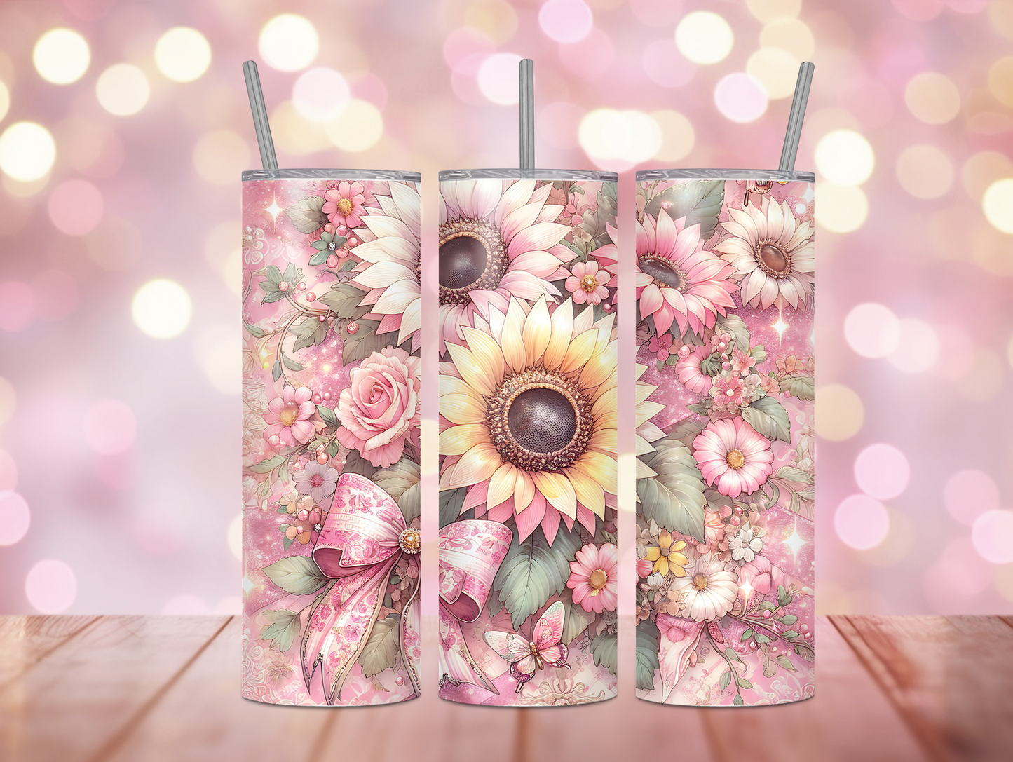 Pink Sunflower & Bow 20oz Tumbler