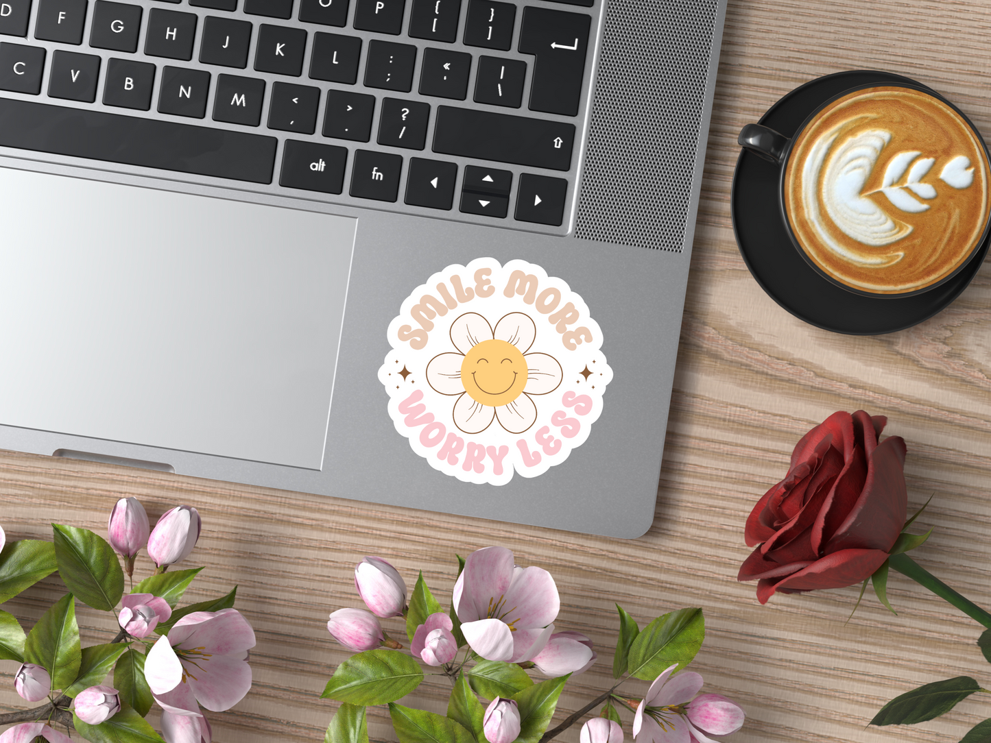 Boho Pastel Smile More Worry Less Flower Sticker