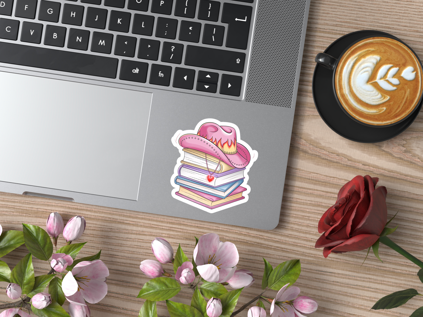 Stack Of Books With Pink Cowgirl Hat On Top Sticker