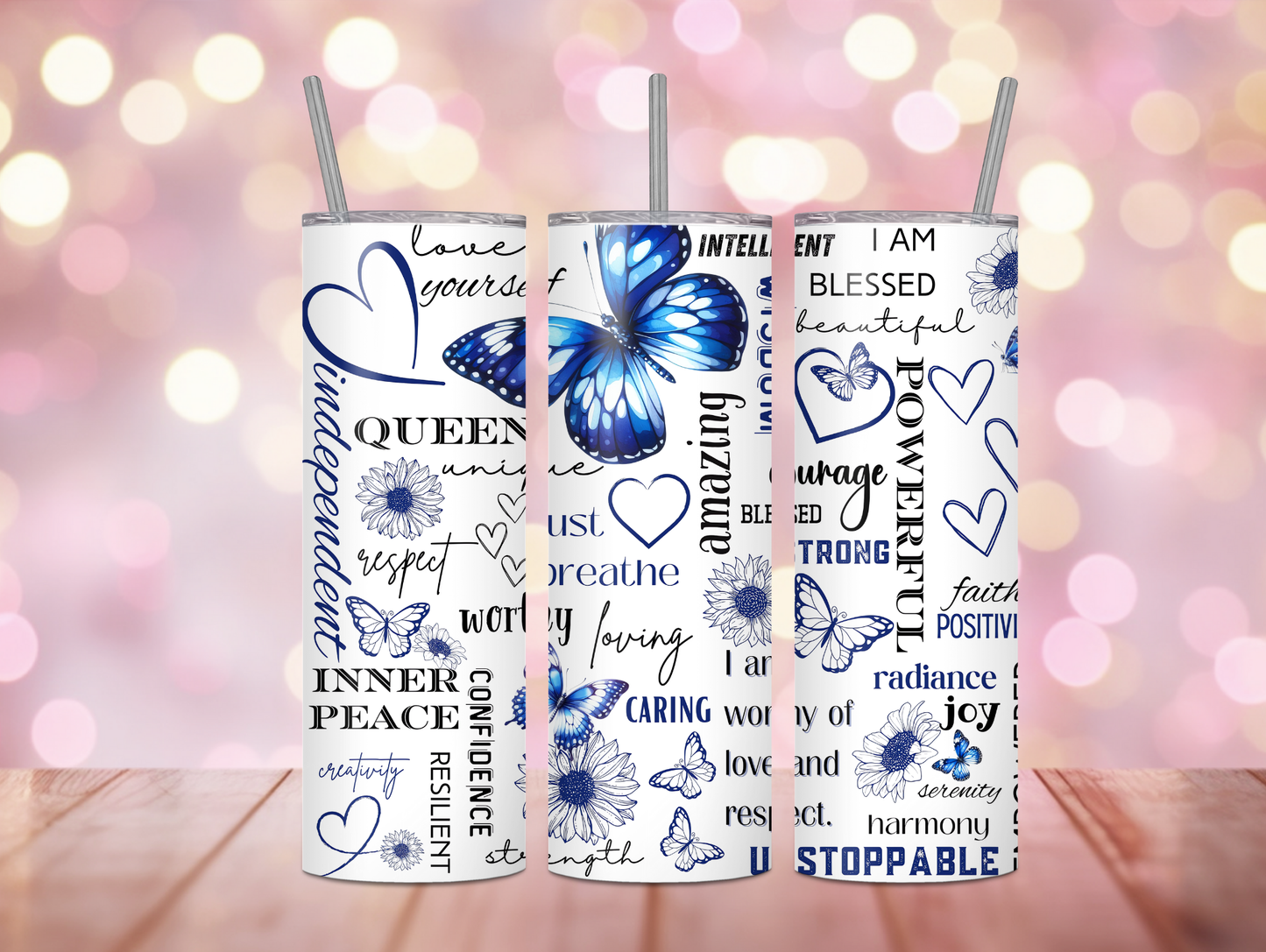 Blue Positivity Butterfly 20oz Tumbler
