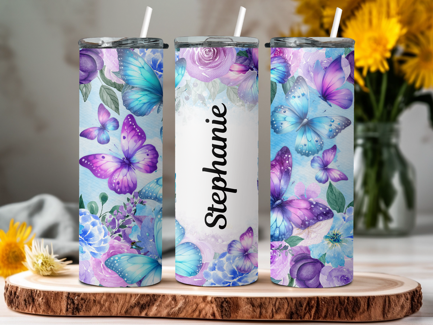 Purple Butterfly Personalized Tumbler