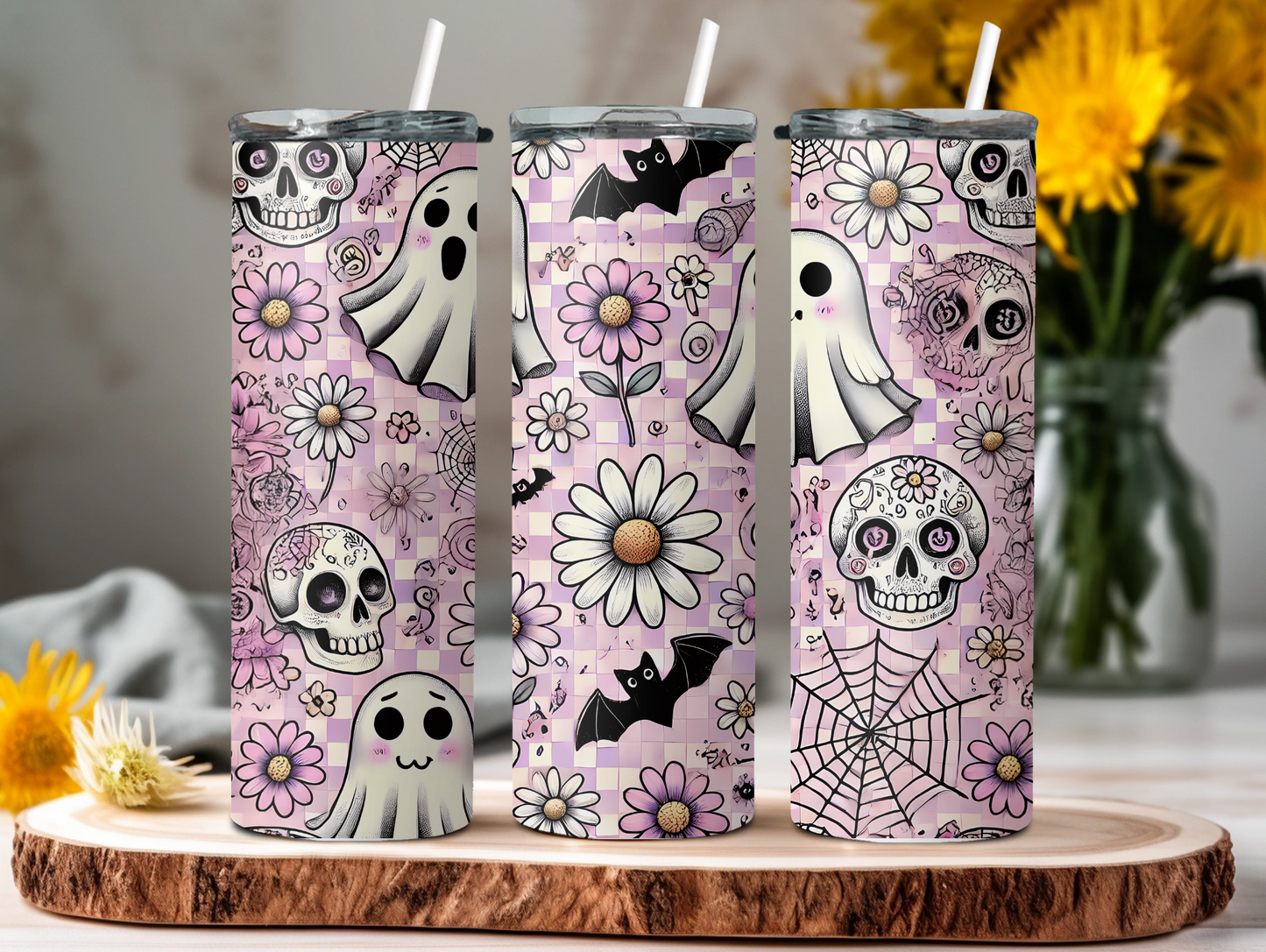 Purple Retro Halloween Ghosts 20oz Tumbler