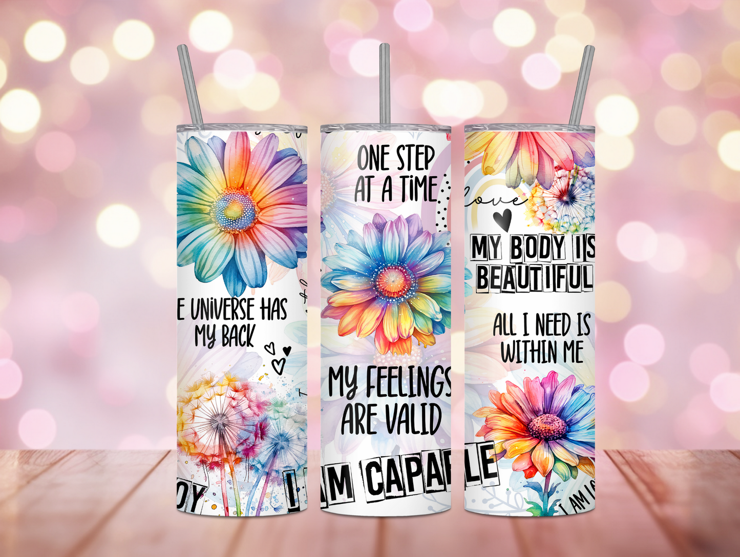 Rainbow Floral Affirmation 20oz Tumbler