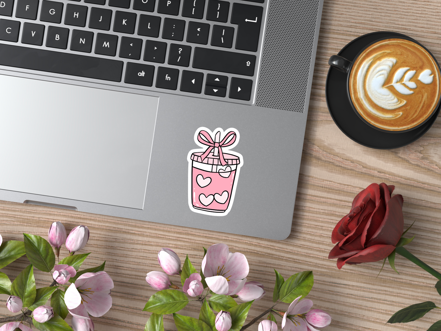 Pink Bow Drink W/Hearts Sticker