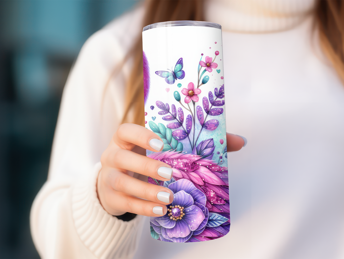 Pink Flamingo & Purple Flowers 20oz Tumbler