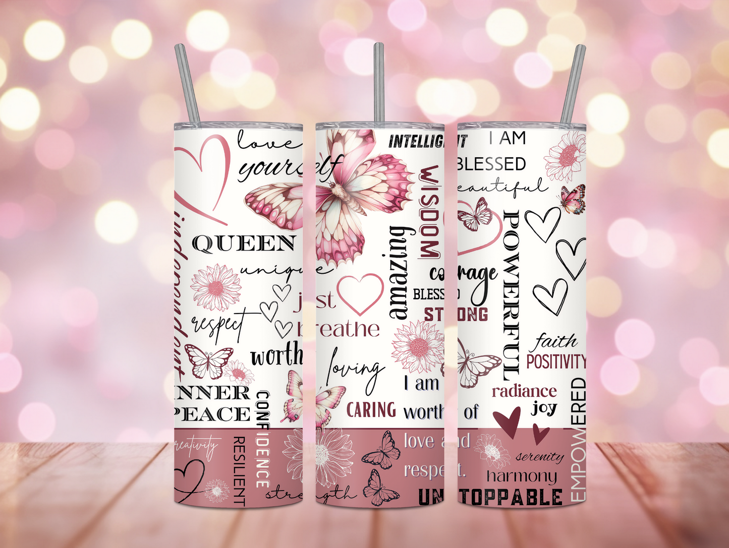 Mauve Positivity Butterfly 20oz Tumbler