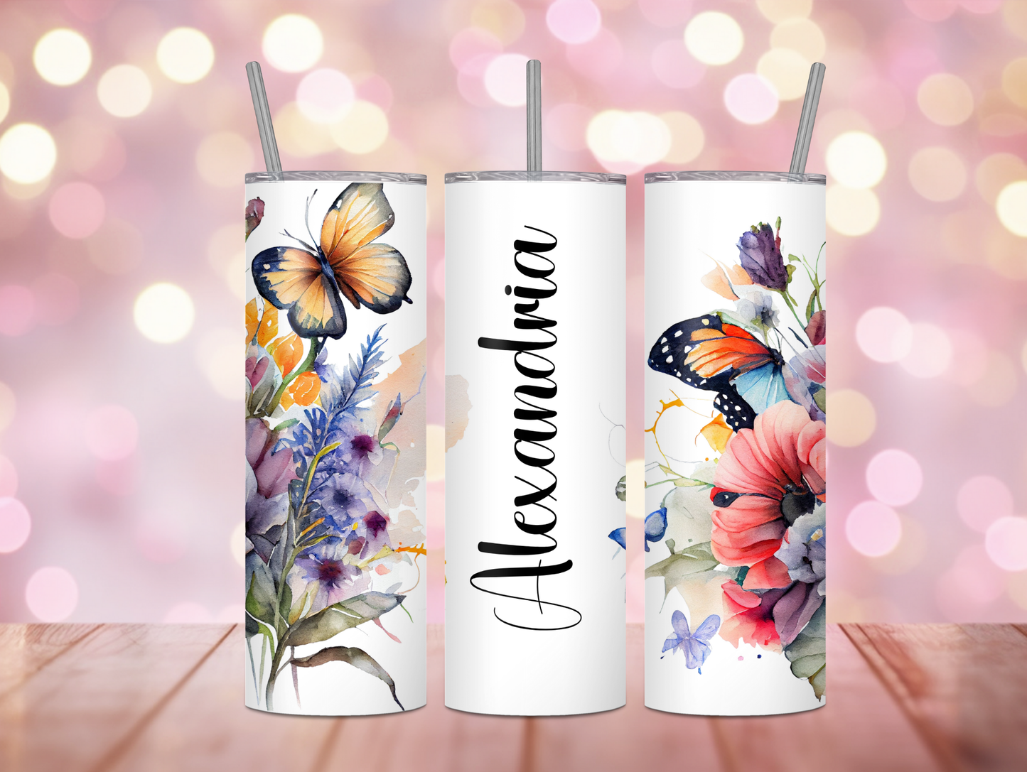 Watercolor Butterfly Floral Personalized Tumbler