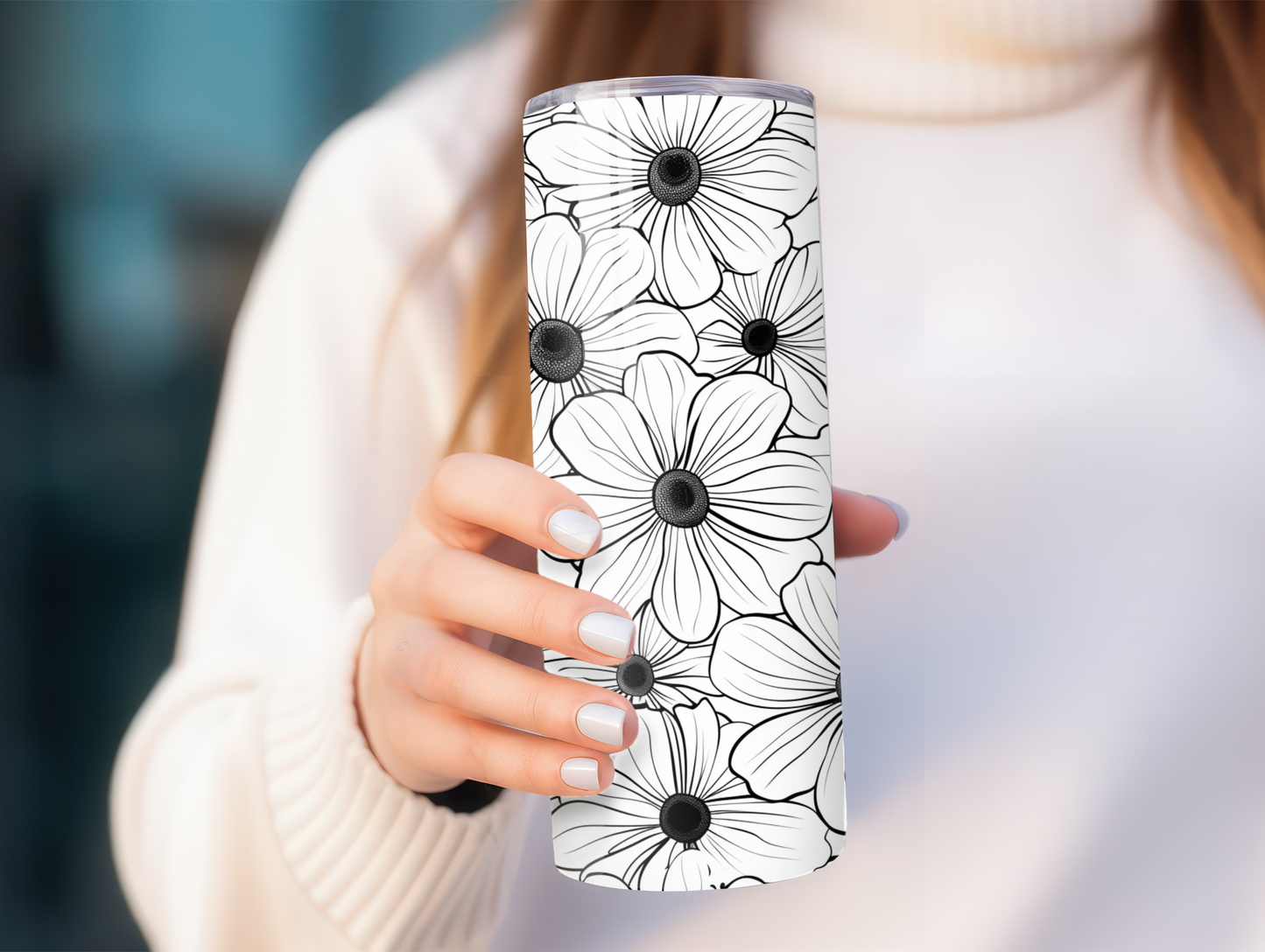 Black and White Flower 20oz Tumbler