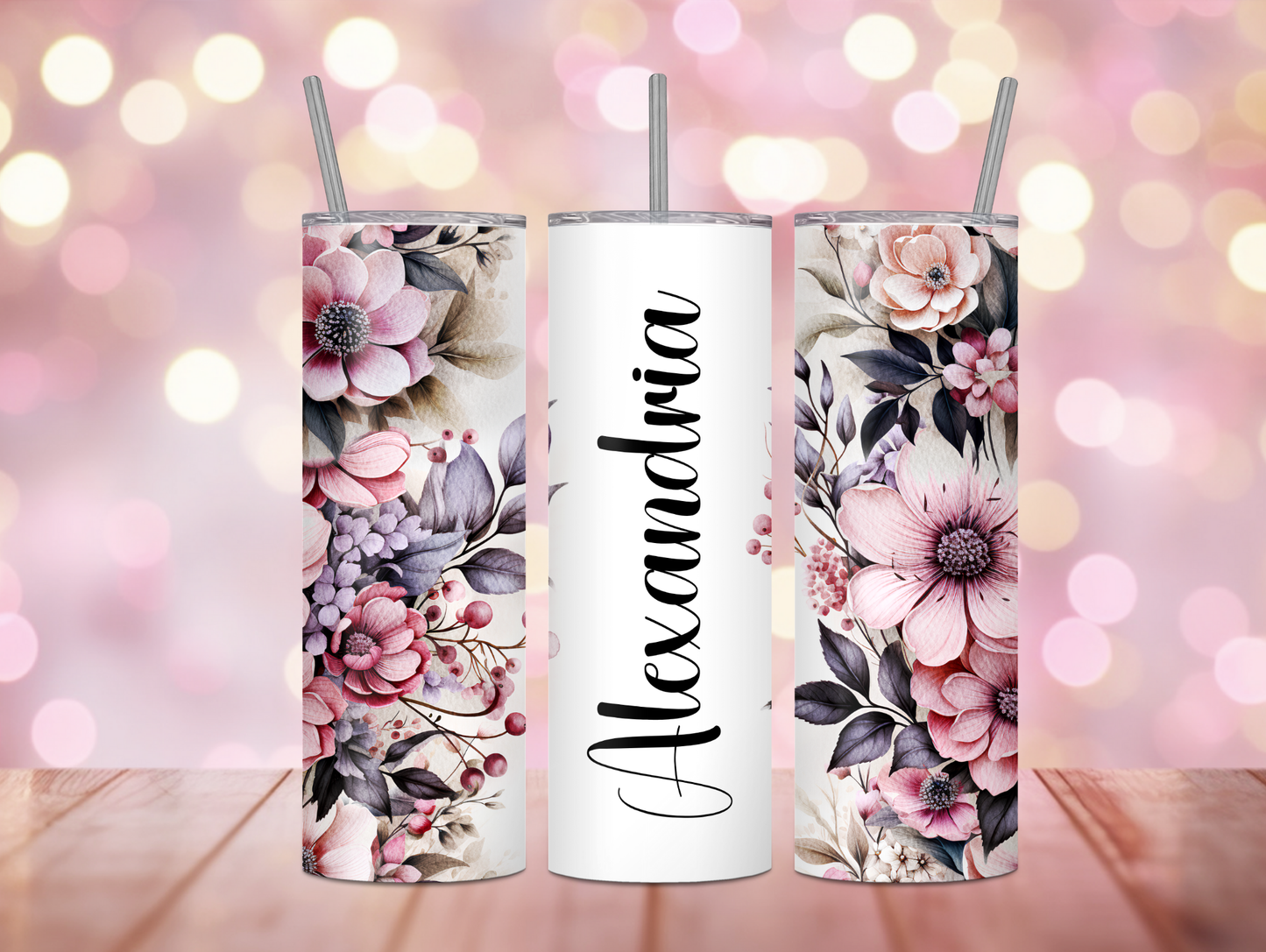 Mauve Watercolor Floral Personalized Tumbler