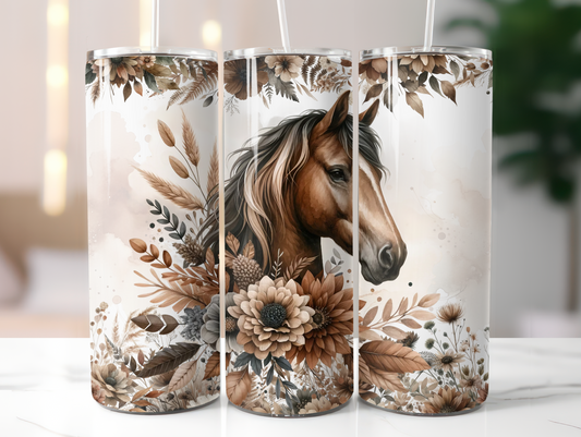 Brown Horse With Flowers 20oz Tumbler