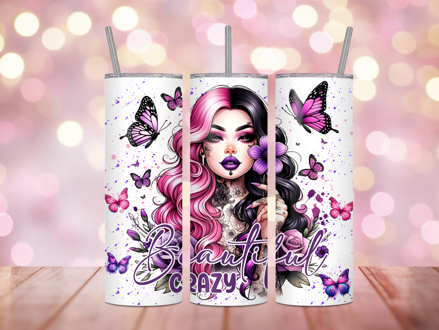 Beautiful Crazy Girl & Flowers 20oz Tumbler