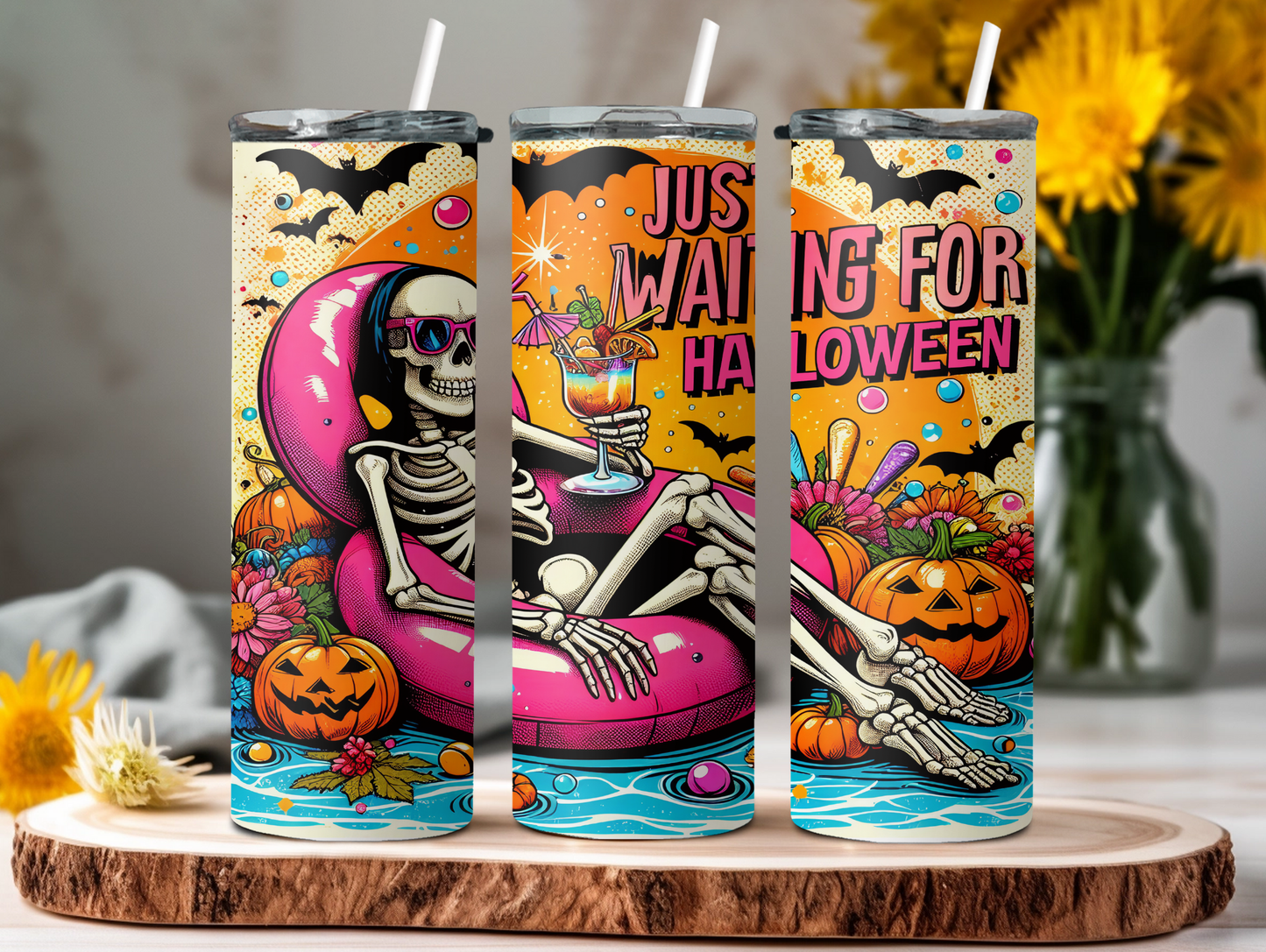 Waiting For Halloween Skeleton-Tube 20oz Tumbler