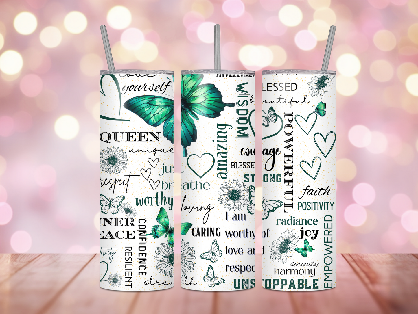 Green Positivity Butterfly 20oz Tumbler