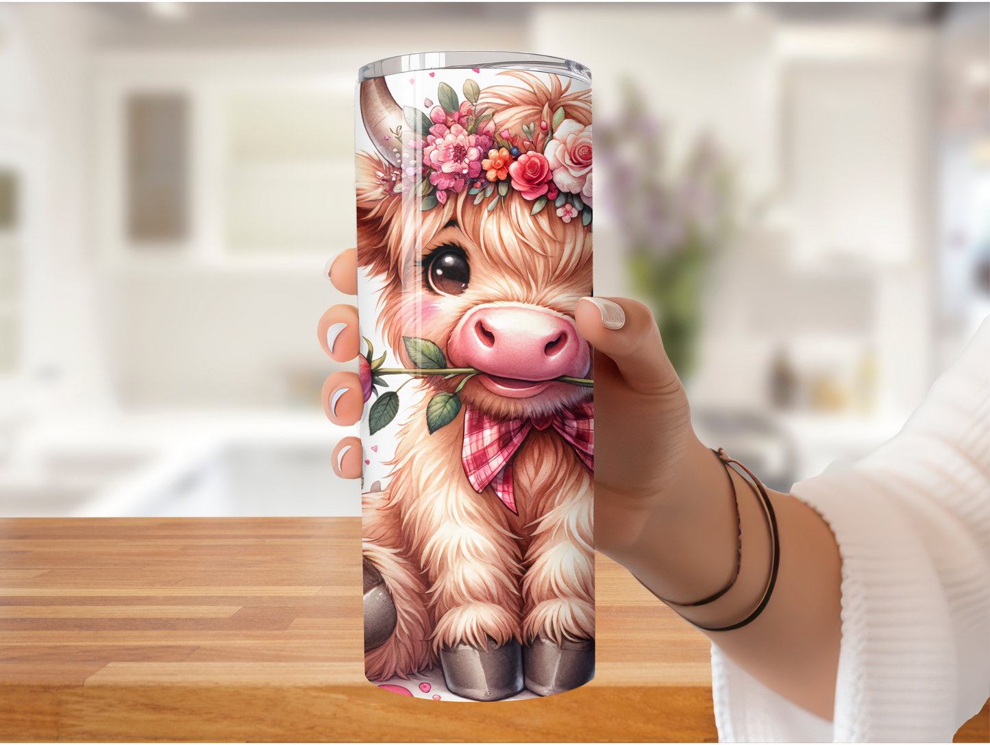 Valentine Highland Cow W/Roses 20oz Tumbler