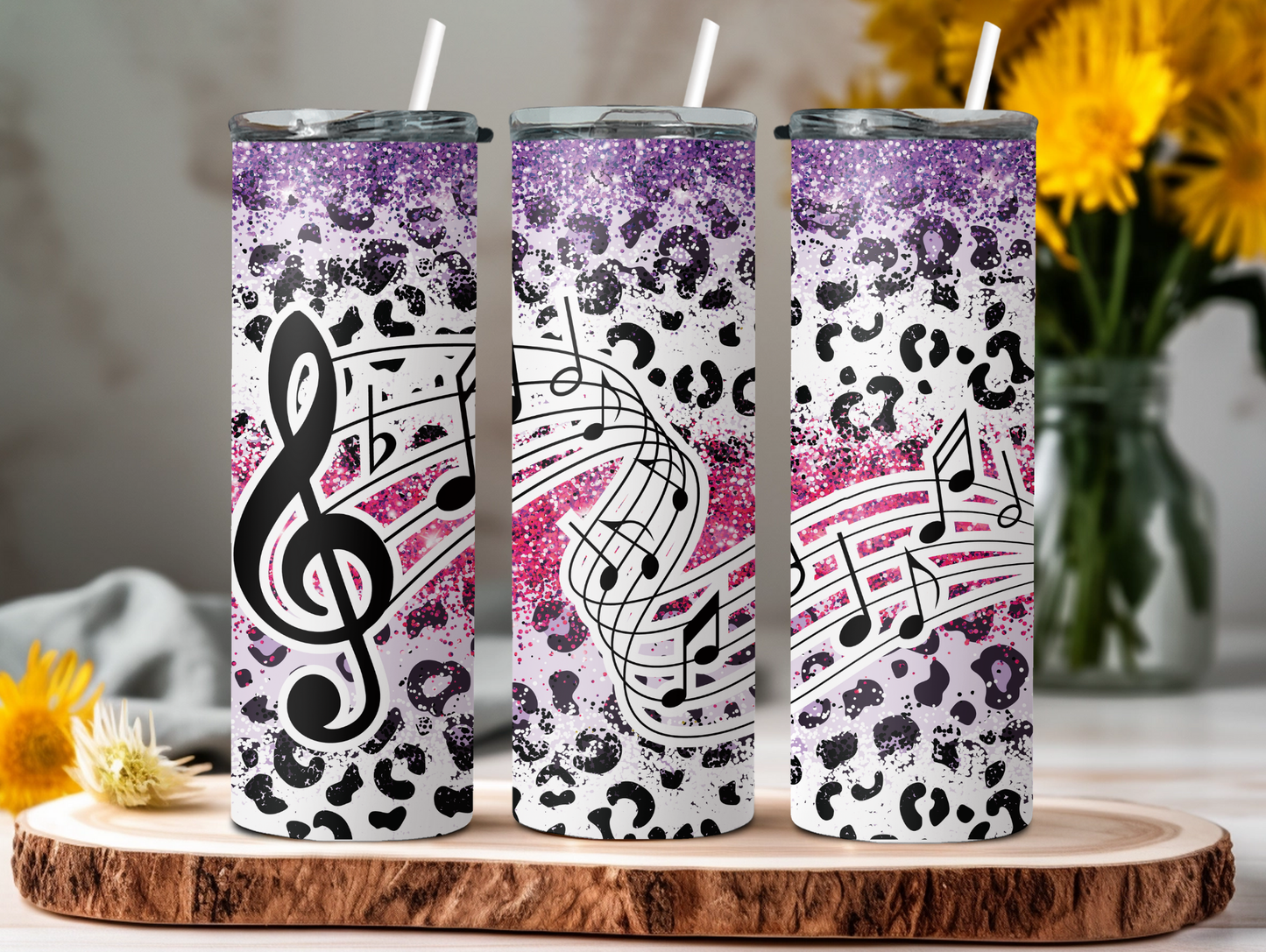 Music Notes & Faux Glitter 20oz Tumbler