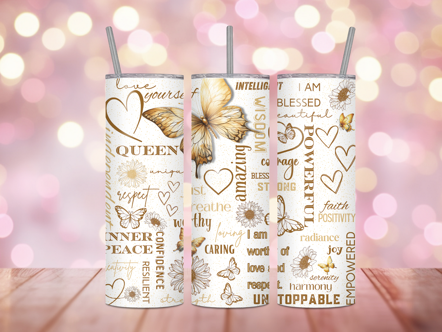 Gold Positivity Butterfly 20oz Tumbler